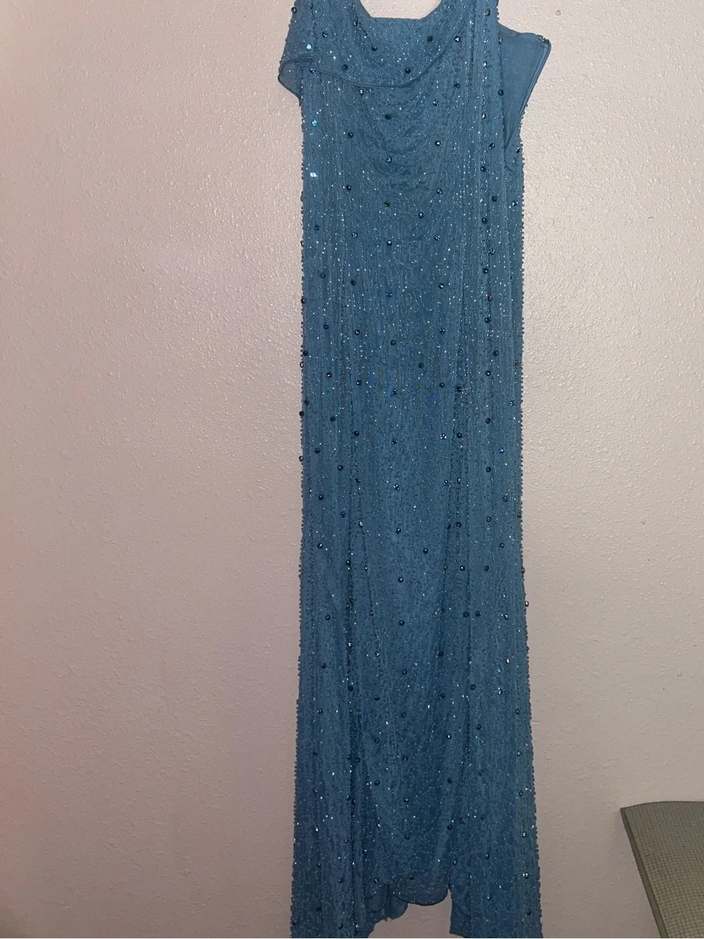 Oh Polly Embellished asymmetrical maxi dress in Smokey blue - Picture 6 of 6